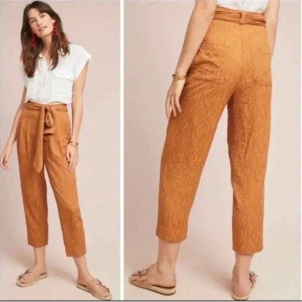 Ett:twa Anthropologie gold jacquard crop pants, size 4